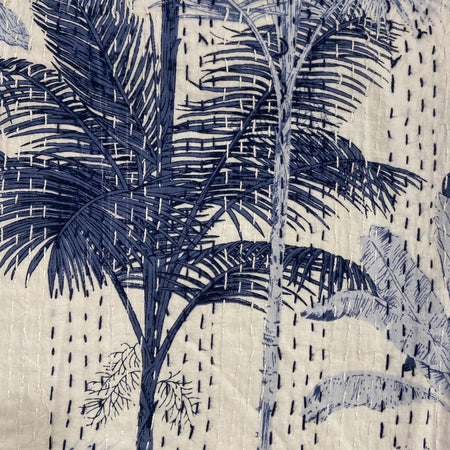 Throw Kantha Block Print Blue Palm
