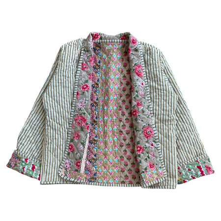 Jacket Reversable Cotton Floral Stripe Buttermilk