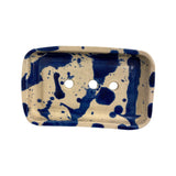 Soap Dish Ceramic Square Edge Blue Splatter