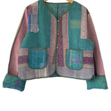 Jacket Reversable Vintage Kantha Cotton Pastel Patchwork