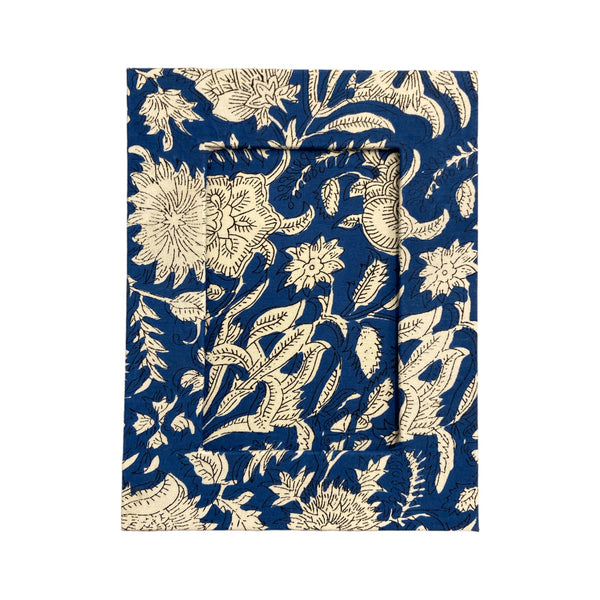 Photo Frame Block Print Fabric Blues