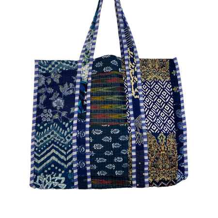 Tote Bag Over Sized Quilted Cotton Blue