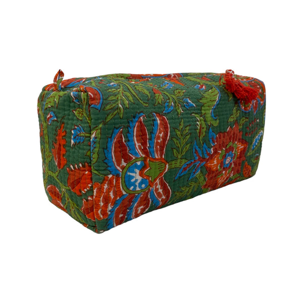Cosmetic Wash Bag Cotton Green floral