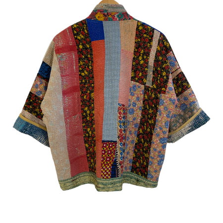 Jacket Reversable Kantha Vintage Fabric Colour Block