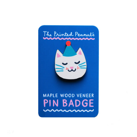 Pin Badge Wooden Cat