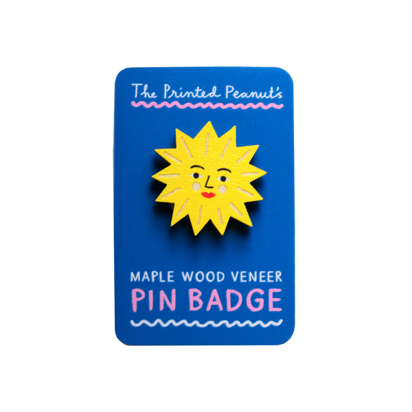 Pin Badge Wooden Sun