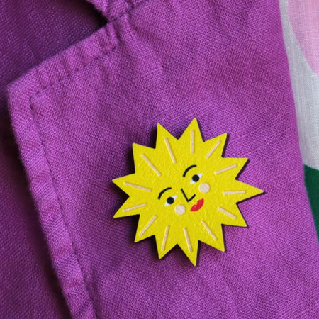 Pin Badge Wooden Sun