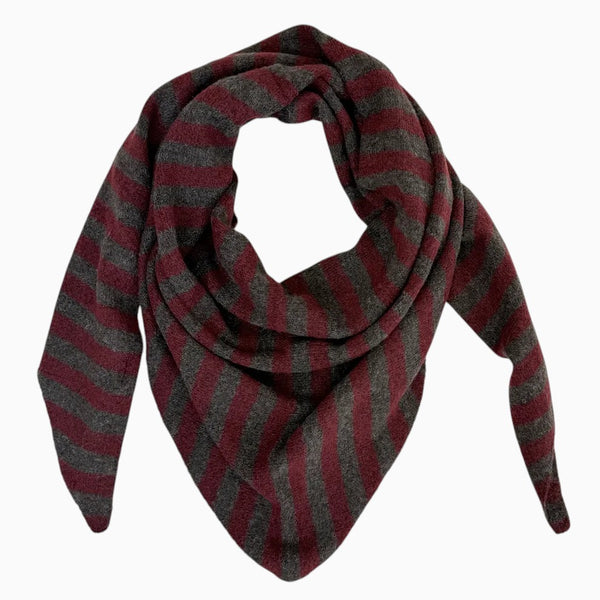 Nordic Stripe Triangle Scarf Burgundy Brown