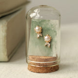 Stud Gold Earrings Pearl Marigold Flower