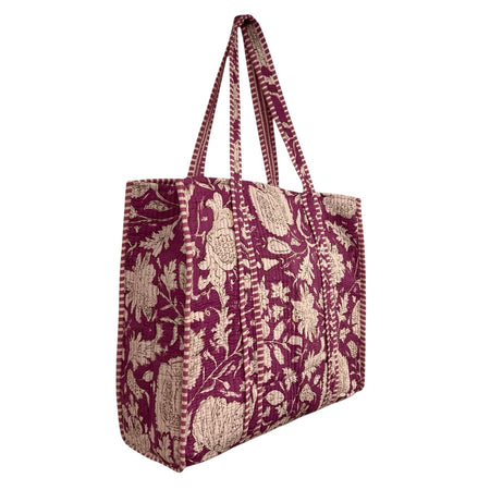 Tote Bag Large Block Printed Plumb Vine