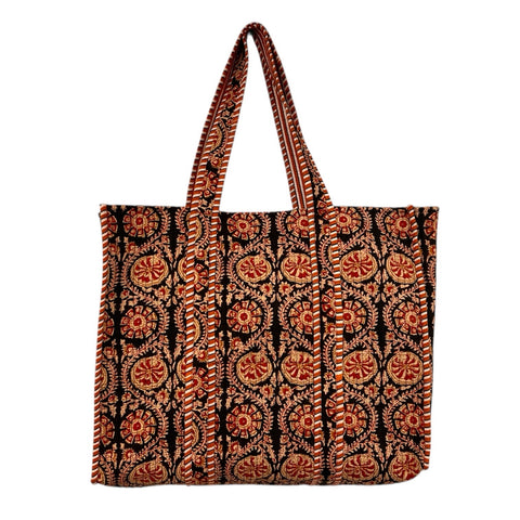 Tote Bag Large Block Printed Ebony Umber Floral