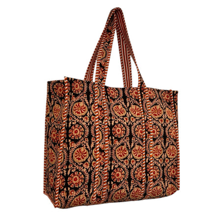 Tote Bag Large Block Printed Ebony Umber Floral