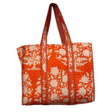 Tote Bag Large Block Printed Burnt Orange Floral