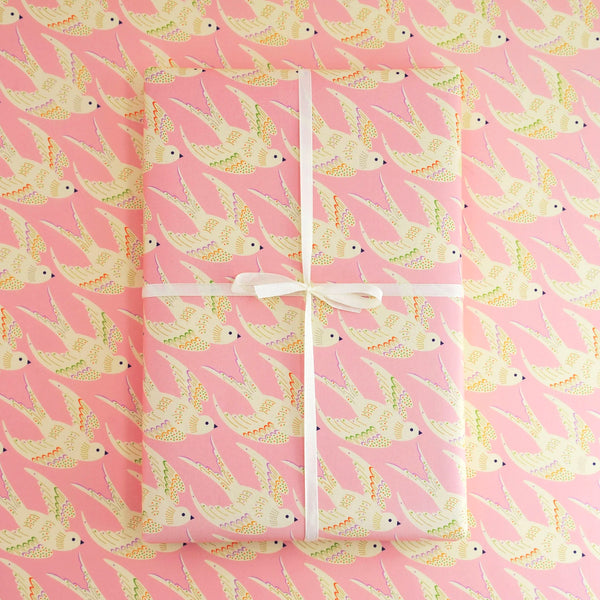 Gift Wrap Birds In Pink