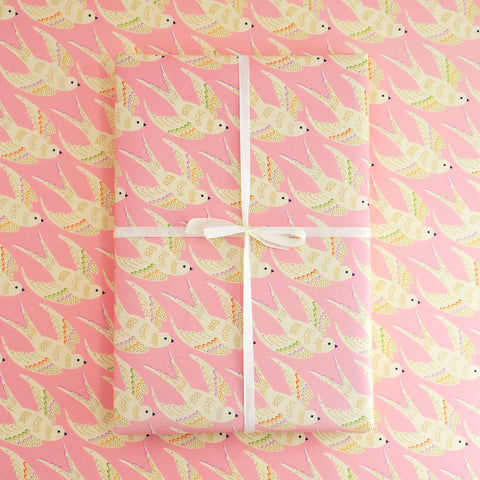 Gift Wrap Birds In Pink