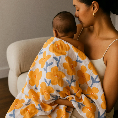 Blanket Swaddle Muslin Yellow Flowers