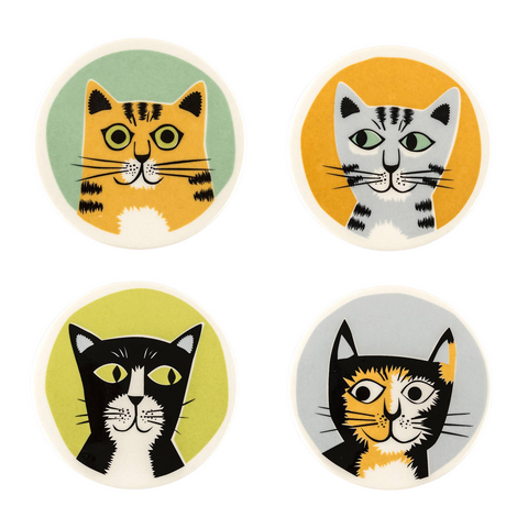 Handmade Ceramic Cat Coasters box set of 4