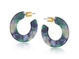 Hoop Earrings Resin Small Flat Oval Blue