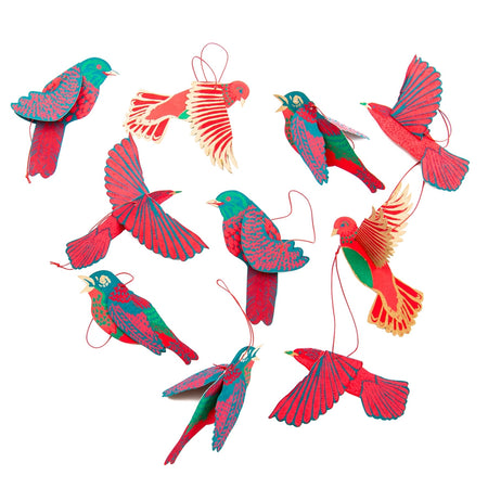 Christmas Decorations Paper Birds Set Of 4