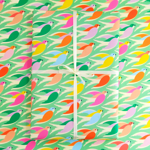 Gift Wrap Birds In Mint