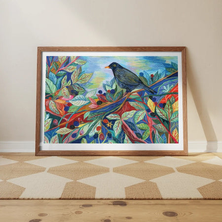 A3 Limited Edition Print Blackbird And Blackberries