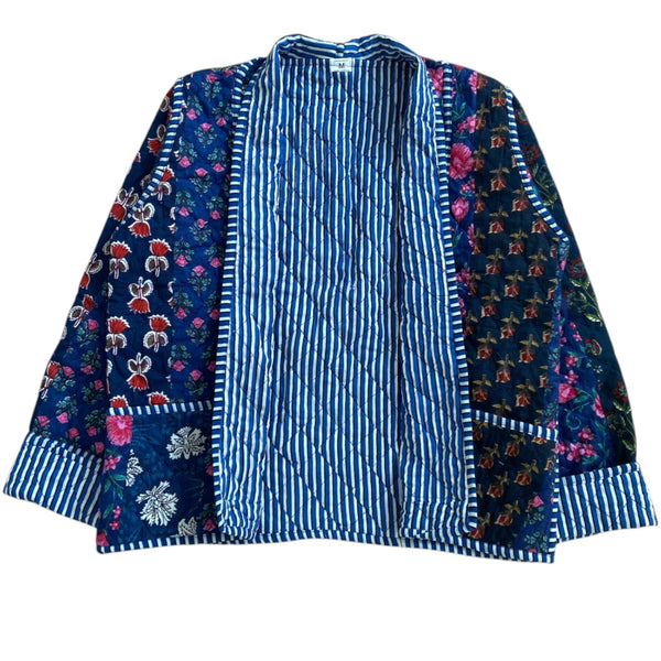 Jacket Reversible Cotton Floral Stripe Blue