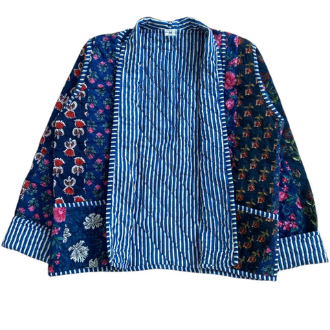 Jacket Reversible Cotton Floral Stripe Blue