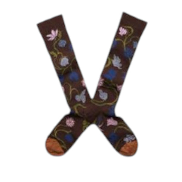 Bonne Maison Long Socks Fleurs Chataigne