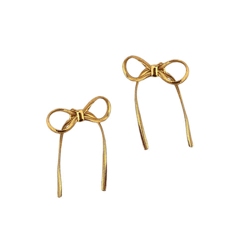 Bow Snake Chain Earrings Gold Plated