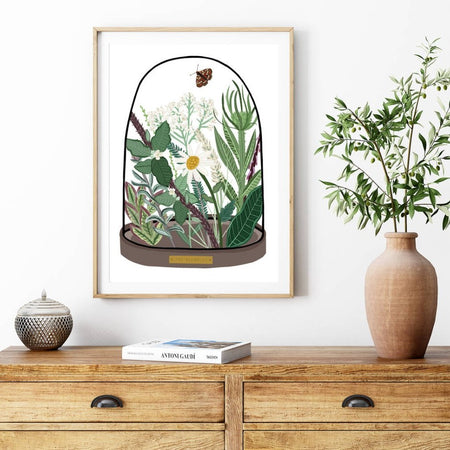 Hedgerow In Glass Bell Jar A3 Print