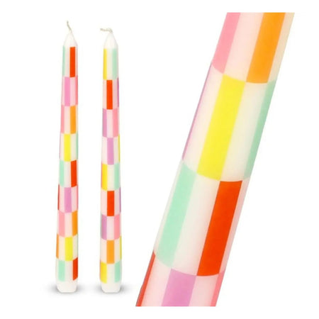 Taper Dinner Candles Rainbow Check