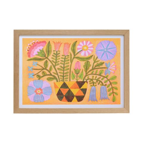 Folk Landscape Vase A3 Print