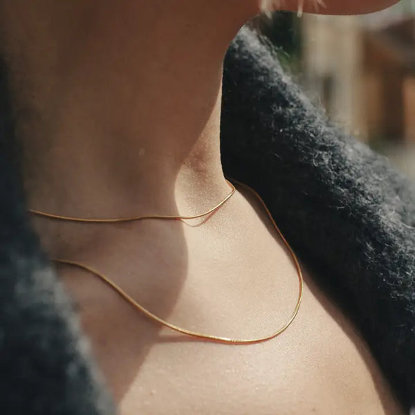 Necklace Gold Slim Chain Double Layer