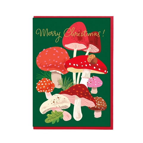 Christmas Card Merry Christmas Mushrooms