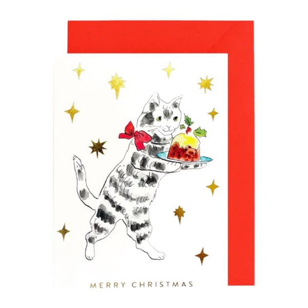 Christmas Card Christmas Pudding Cat