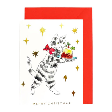 Christmas Card Christmas Pudding Cat