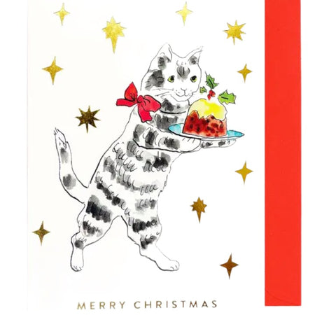 Christmas Card Christmas Pudding Cat