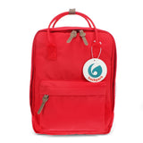 Red backpack on a white background