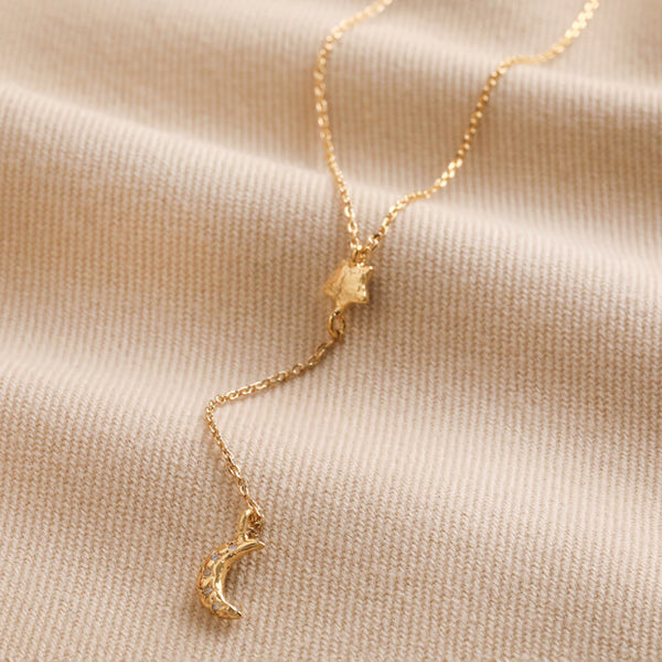 Moon And Stars Lariat Necklace Gold –