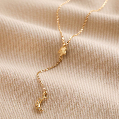 Moon And Stars Lariat Necklace Gold