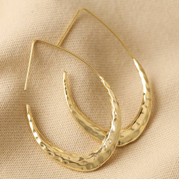 Earrings Hoop Hammered Teardrop Gold Silver