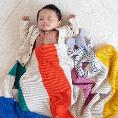 Cotton Knit Baby Blanket Striped Rainbow