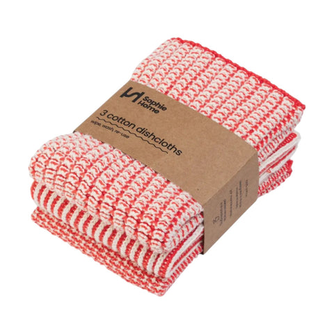 Cotton Knit Dishclothes Textured Red