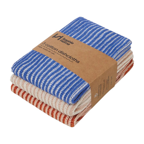 Cotton Knit Dishclothes Ribbed Cobalt