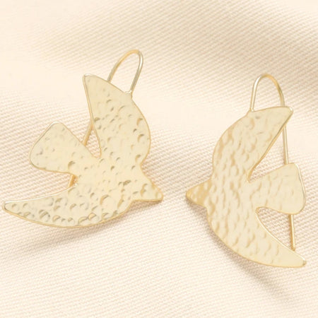 Hammered Dove Drop Earrings Gold