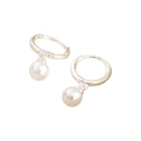 Glass Pearl Huggie Hoop Earrings Silver