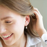 Glass Pearl Huggie Hoop Earrings Silver