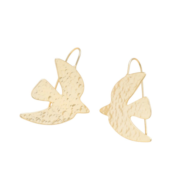 Hammered Dove Drop Earrings Gold