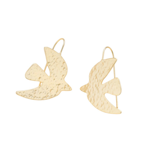Hammered Dove Drop Earrings Gold