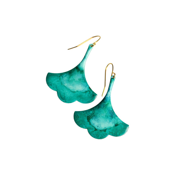 Earrings Leaf Verdigris Turquoise